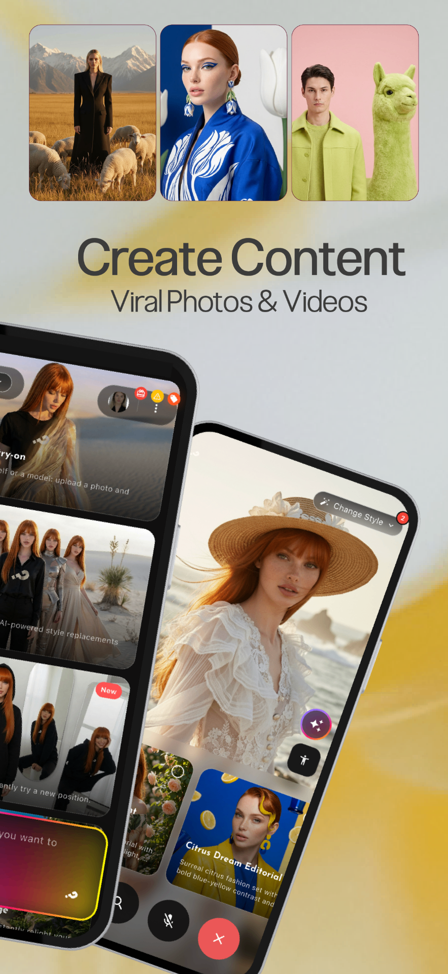 Create Content · Viral Photos & Videos
